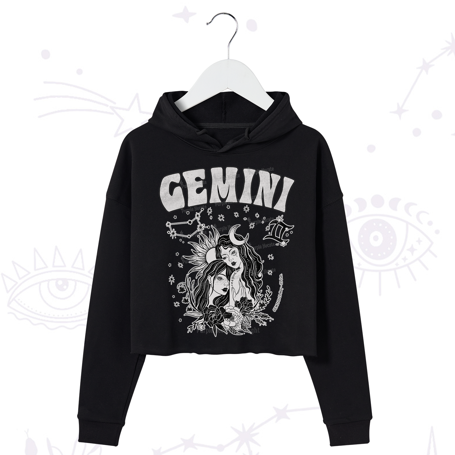 Purplehecate Gemini Zodiac Glyphs  Crop Hoodie