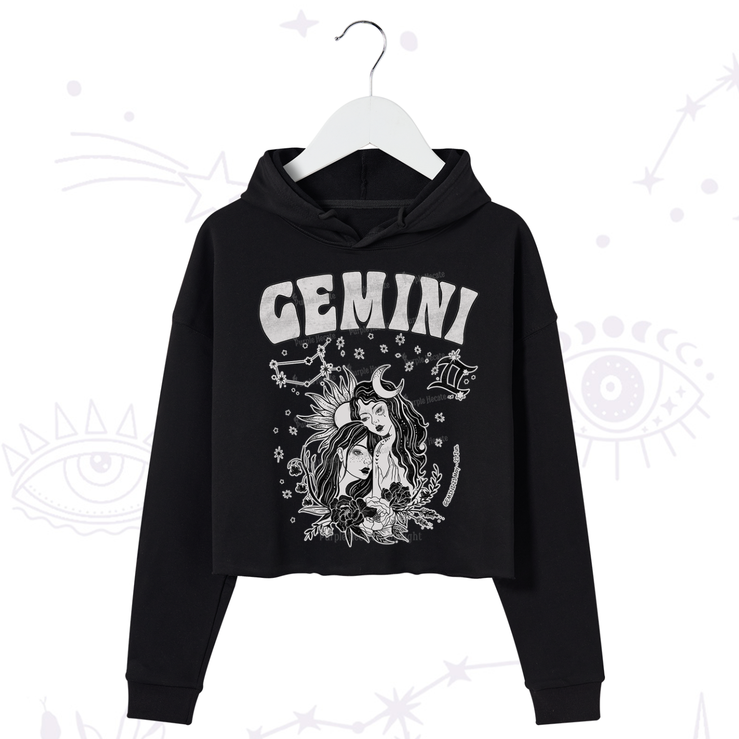 Purplehecate Gemini Zodiac Glyphs  Crop Hoodie