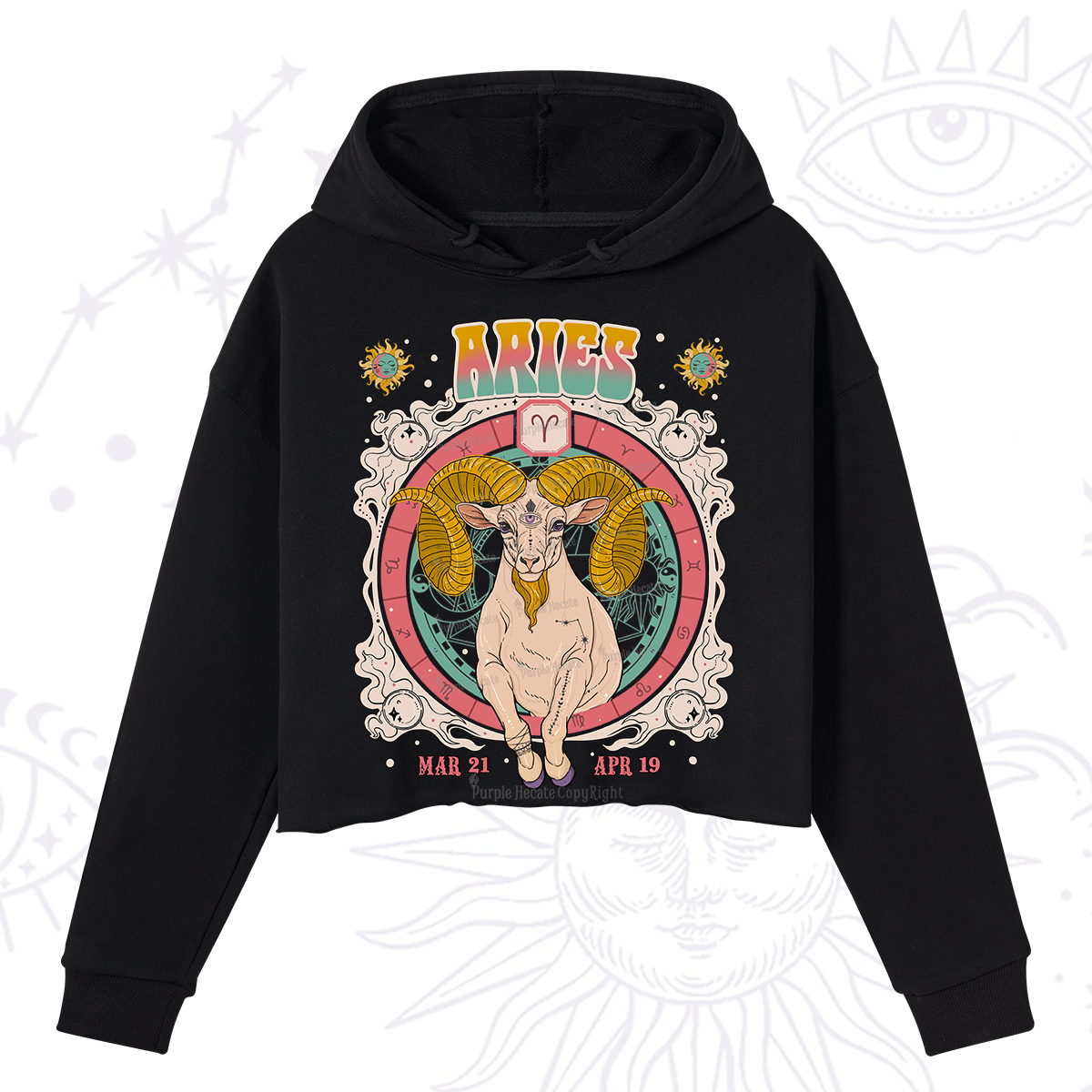 Purplehecate Aries Cosmic Zodiac Crop Hoodie