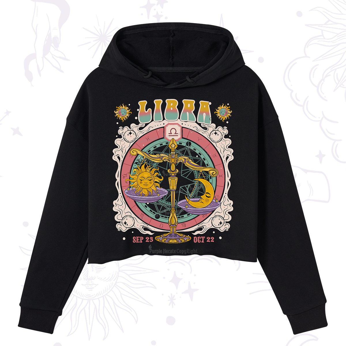 Purplehecate Libra Cosmic Zodiac Crop Hoodie
