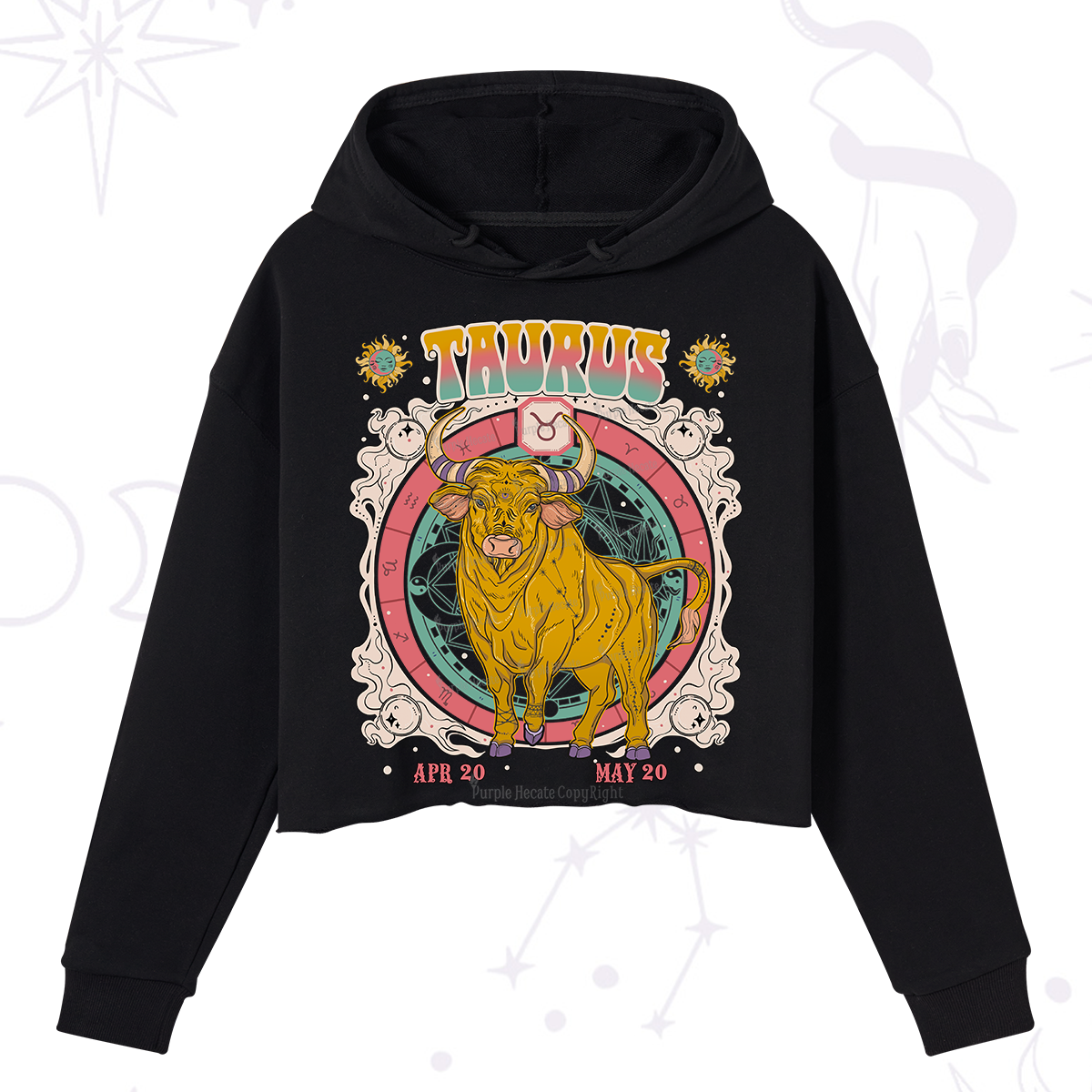Purplehecate Taurus Cosmic Zodiac  Crop Hoodie
