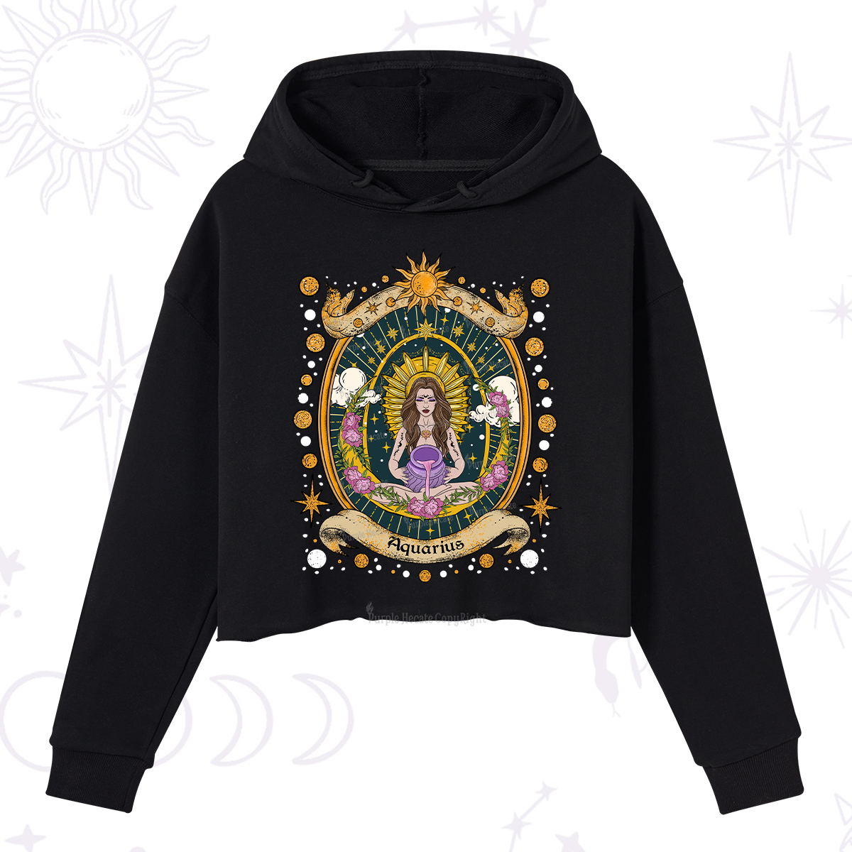Purplehecate Aquarius Zodiac Crop Hoodie