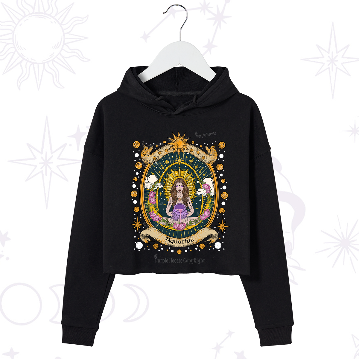 Purplehecate Aquarius Zodiac Crop Hoodie