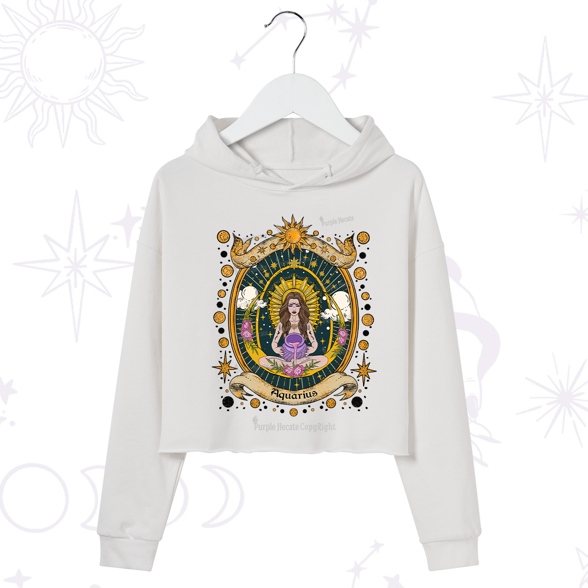 Purplehecate Aquarius Zodiac Crop Hoodie