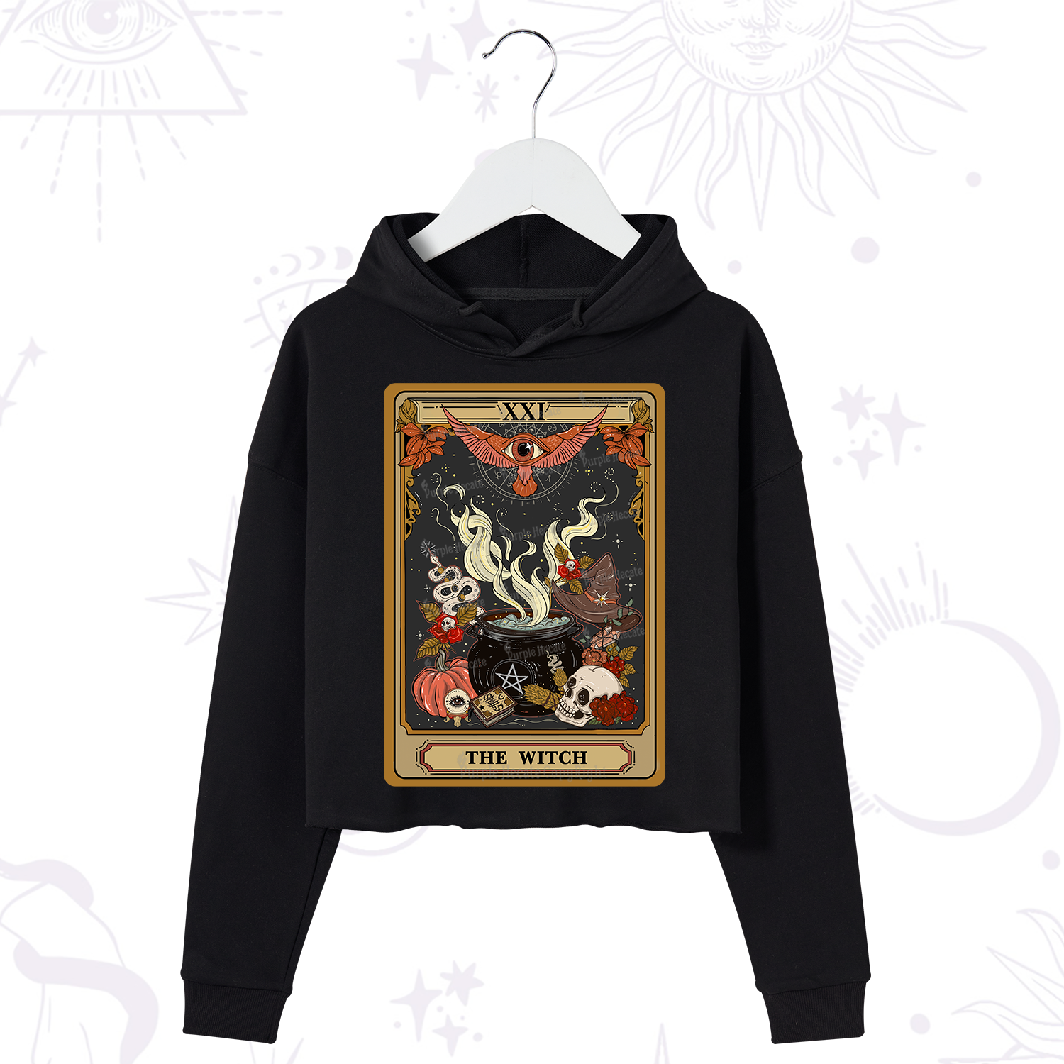 Purplehecate The Witch Magical Tarot Crop Hoodie