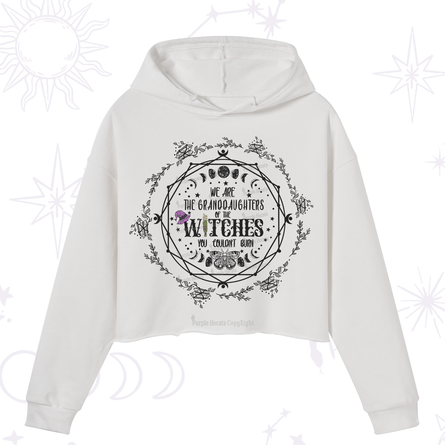 Purplehecate We Are the Granddaughters of the Witches You Could Not Burn Crop Hoodie