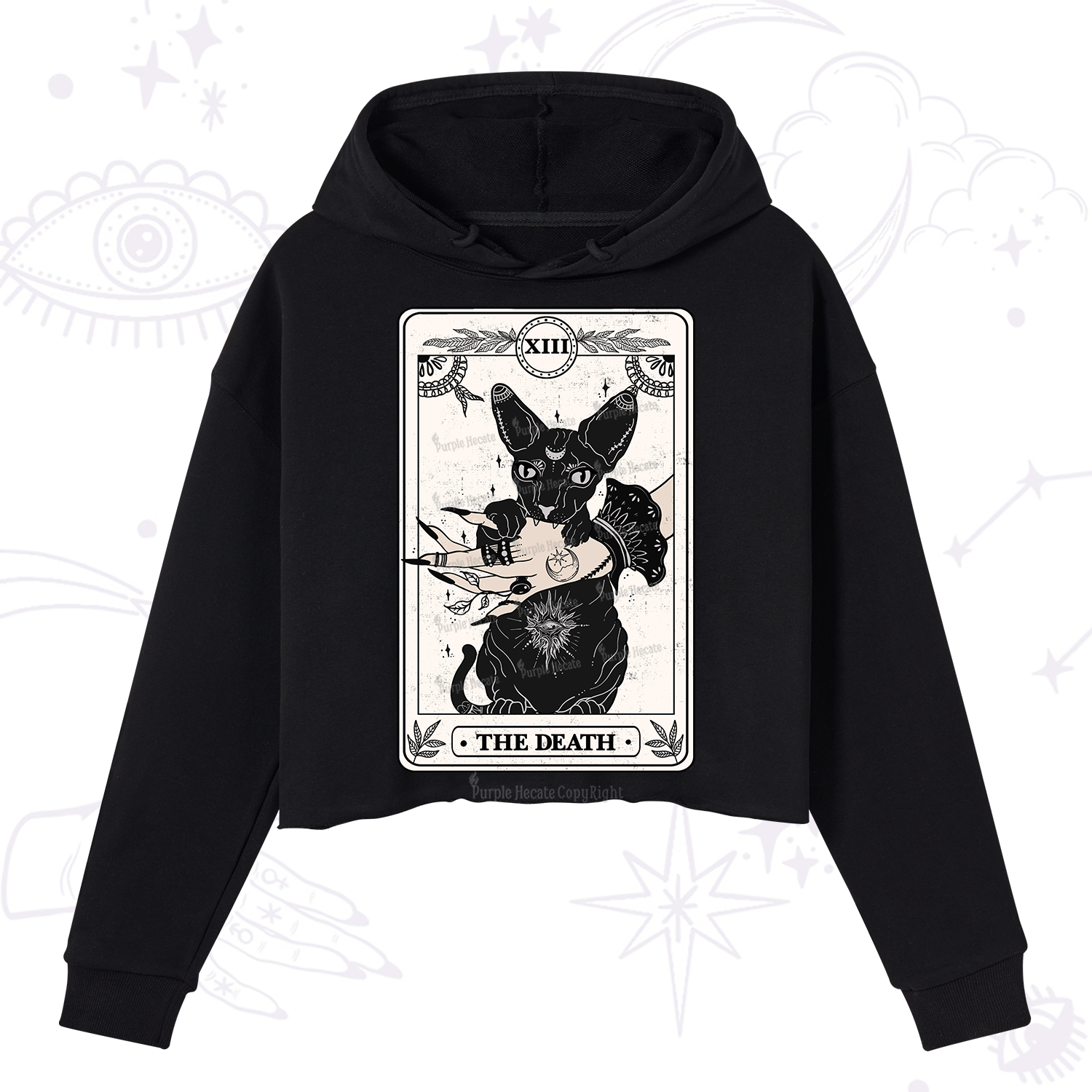 Purplehecate The Death Cat Tarot Crop Hoodie