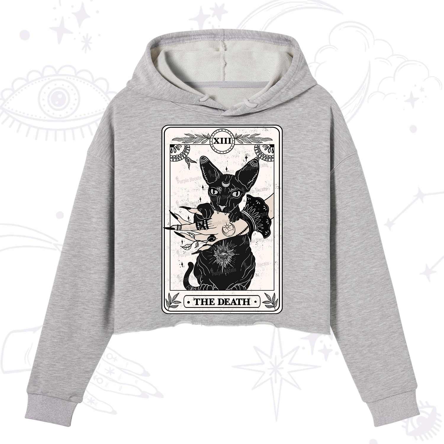 Purplehecate The Death Cat Tarot Crop Hoodie