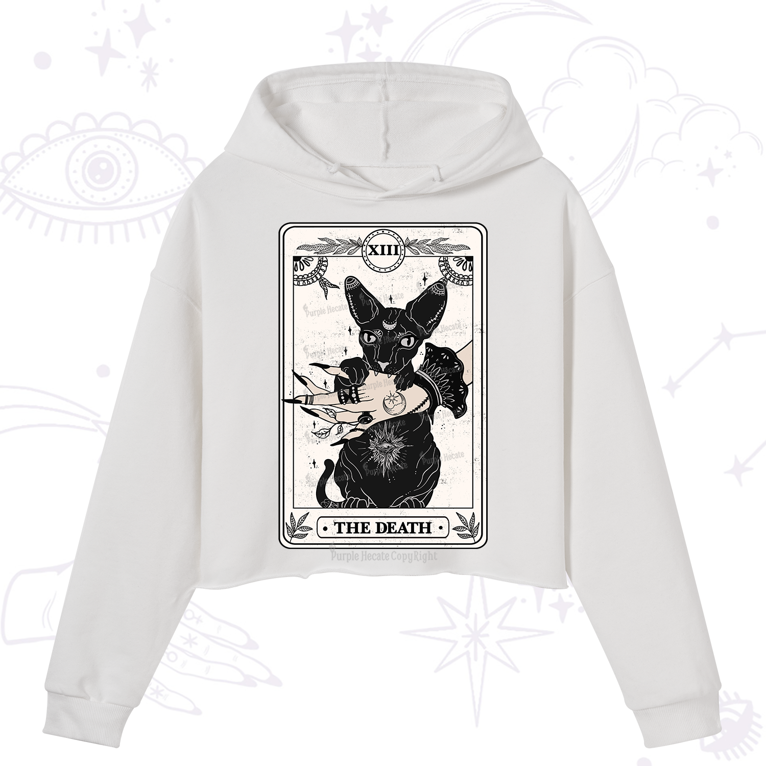 Purplehecate The Death Cat Tarot Crop Hoodie