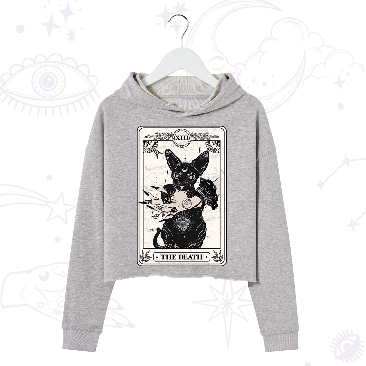 Purplehecate The Death Cat Tarot Crop Hoodie