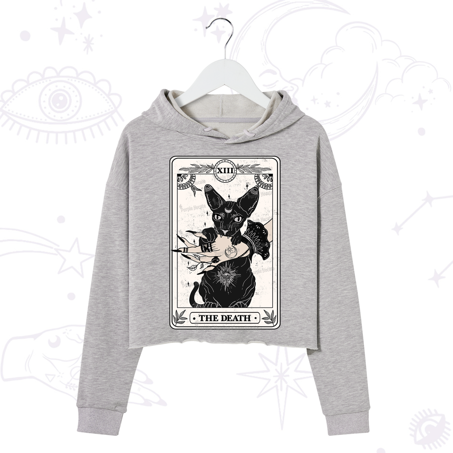 Purplehecate The Death Cat Tarot Crop Hoodie