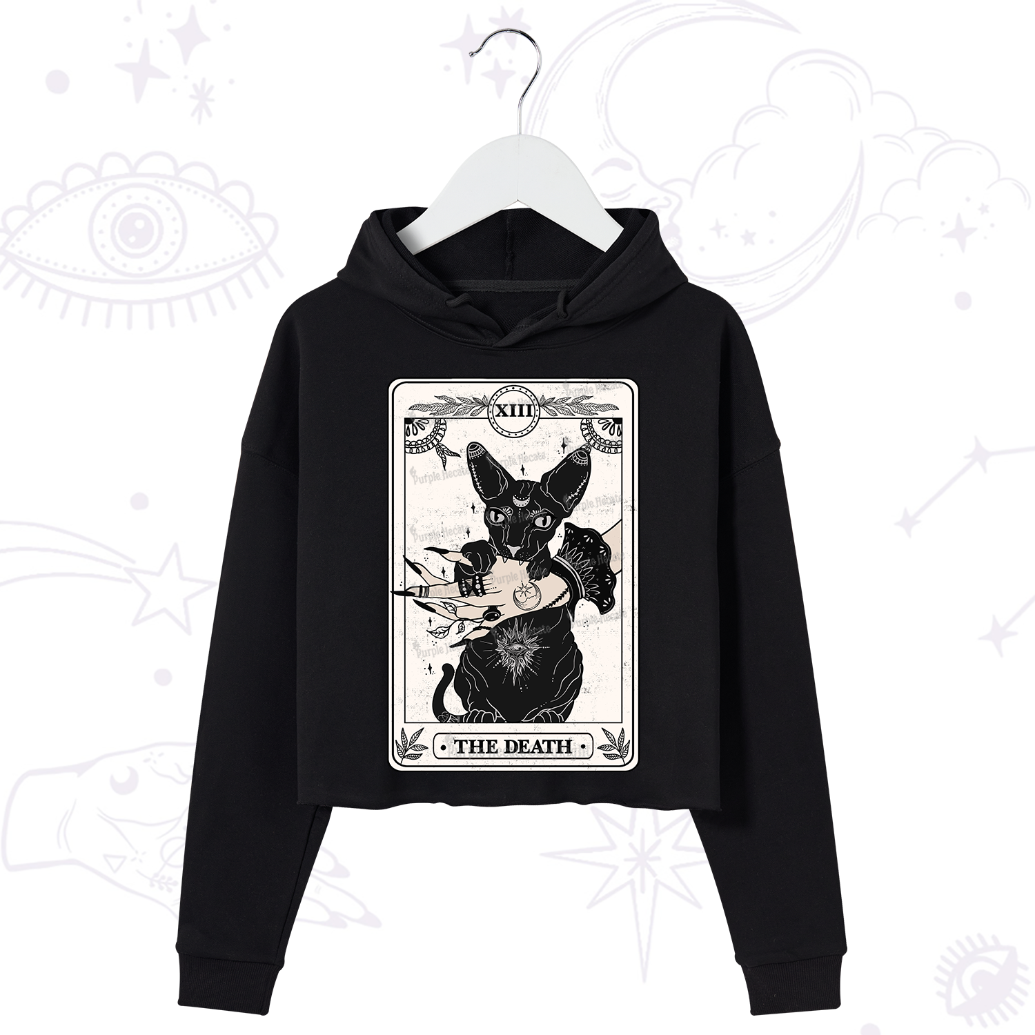 Purplehecate The Death Cat Tarot Crop Hoodie