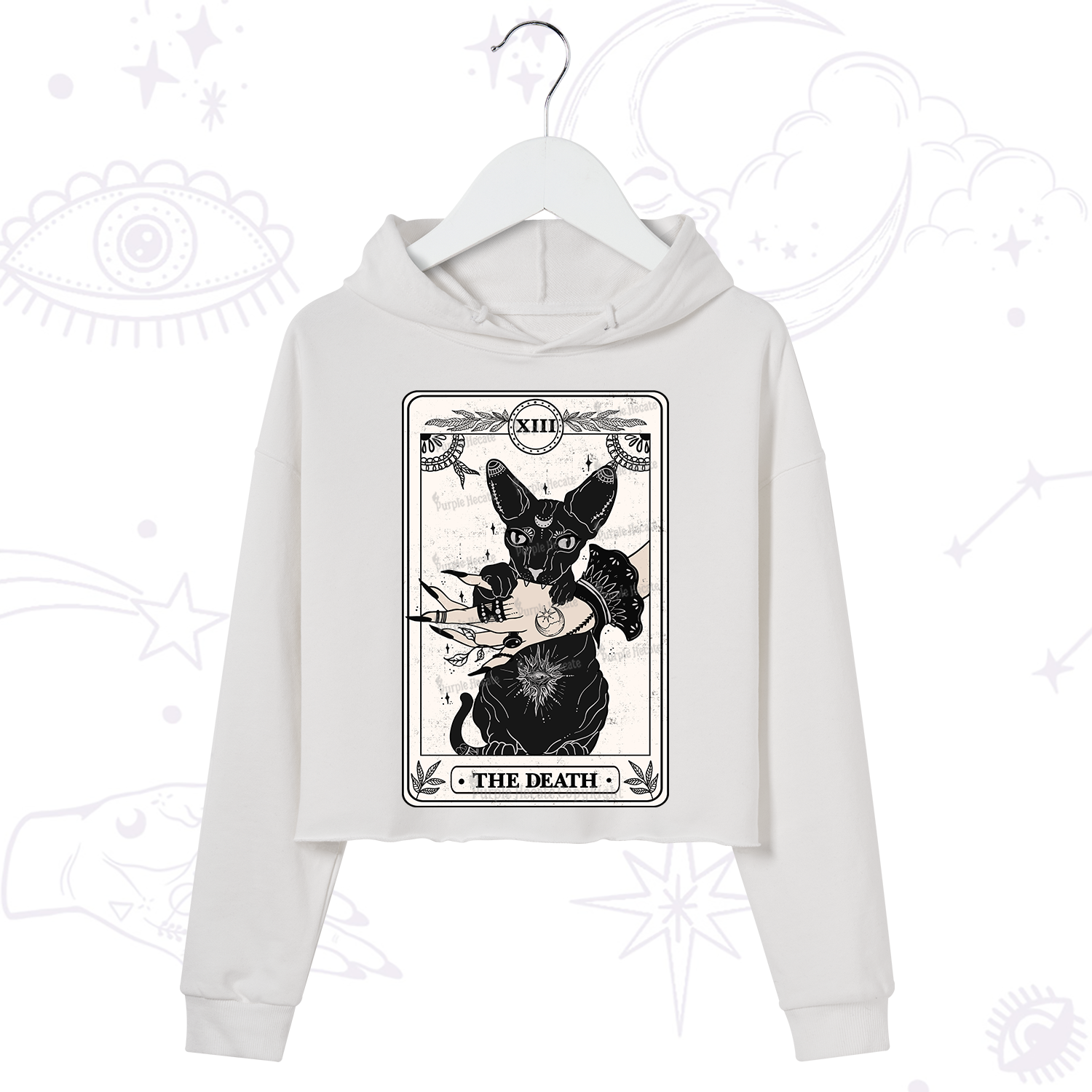 Purplehecate The Death Cat Tarot Crop Hoodie
