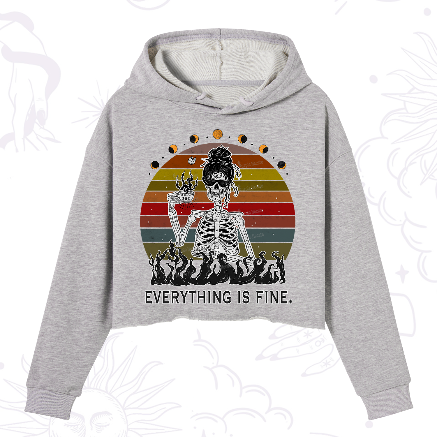 Purplehecate Everything Is Fine Skeleton Crop Hoodie