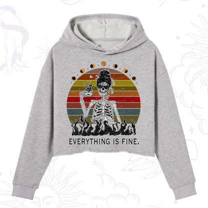 Purplehecate Everything Is Fine Skeleton Crop Hoodie
