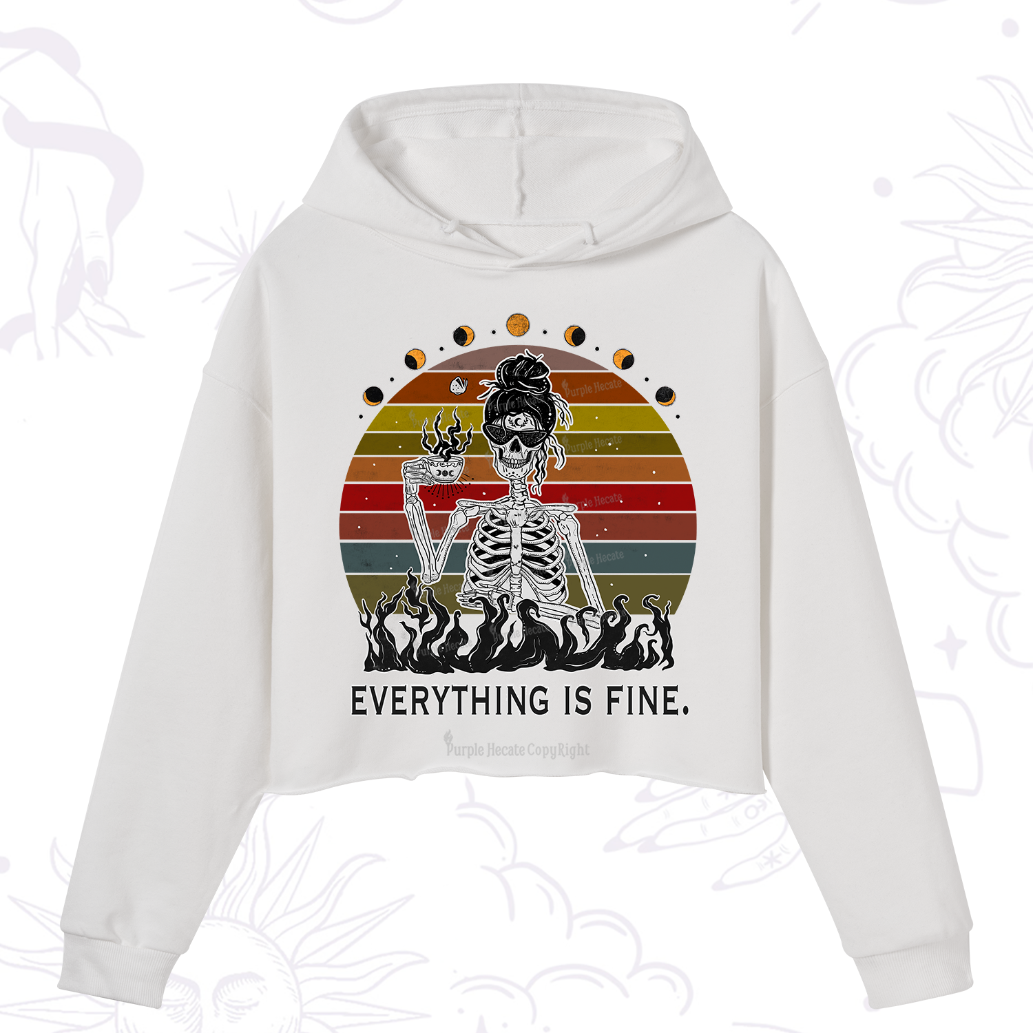 Purplehecate Everything Is Fine Skeleton Crop Hoodie