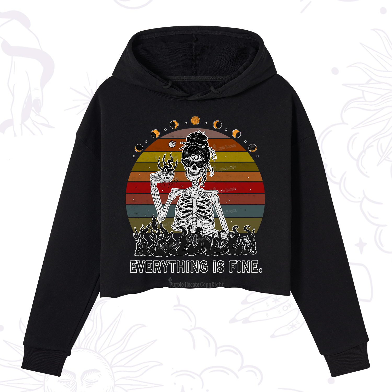 Purplehecate Everything Is Fine Skeleton Crop Hoodie