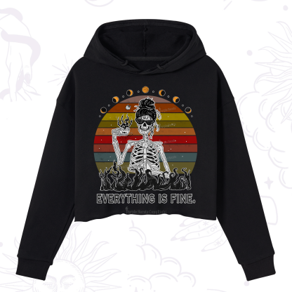 Purplehecate Everything Is Fine Skeleton Crop Hoodie