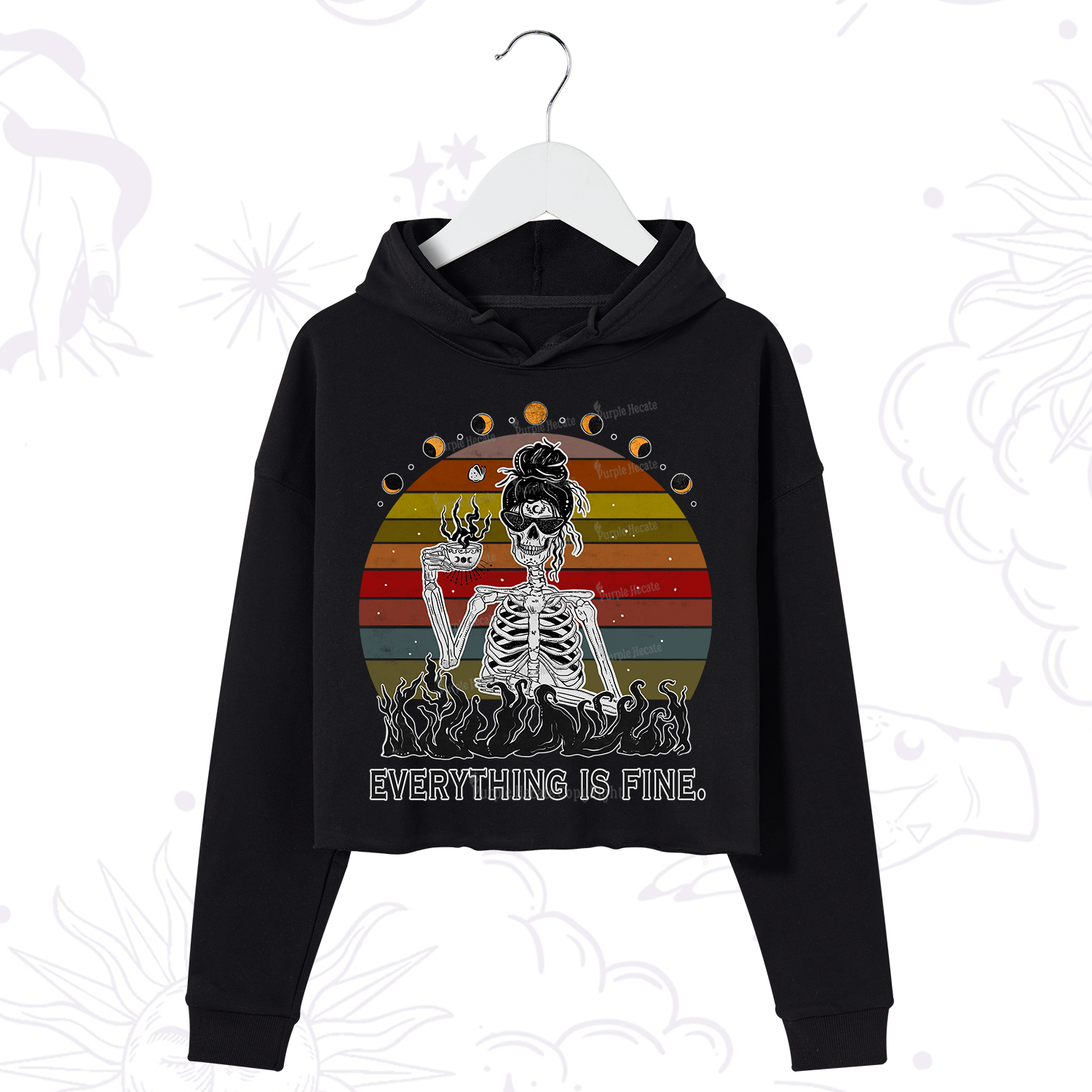 Purplehecate Everything Is Fine Skeleton Crop Hoodie