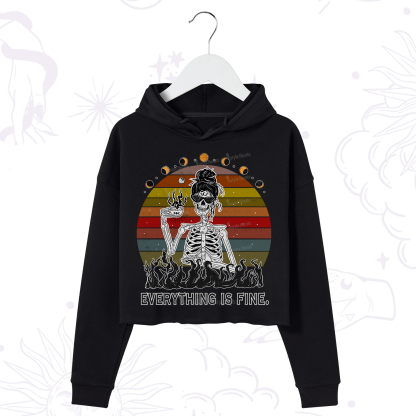 Purplehecate Everything Is Fine Skeleton Crop Hoodie