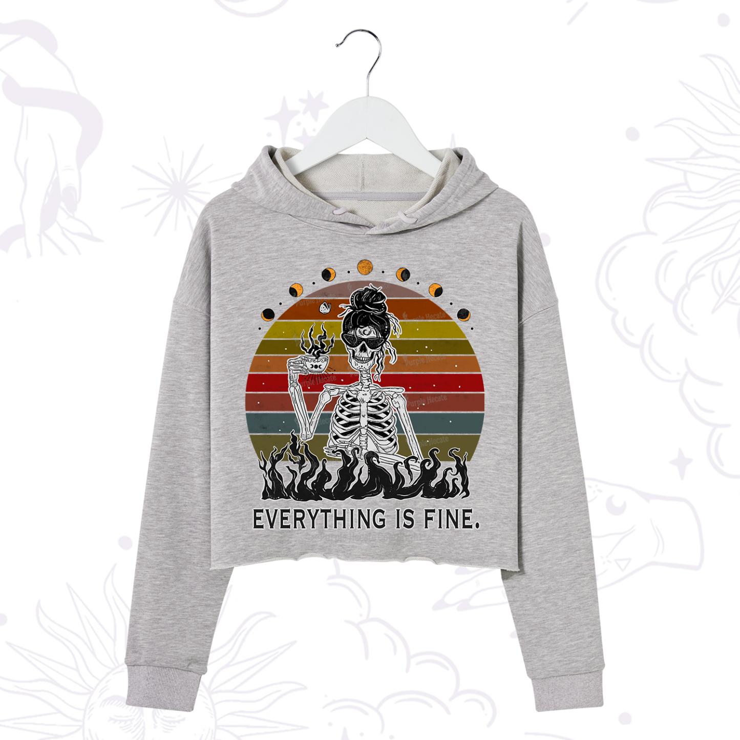 Purplehecate Everything Is Fine Skeleton Crop Hoodie