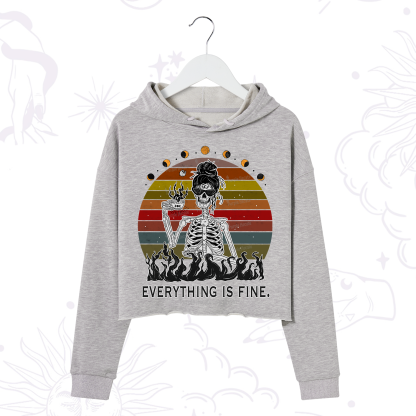 Purplehecate Everything Is Fine Skeleton Crop Hoodie