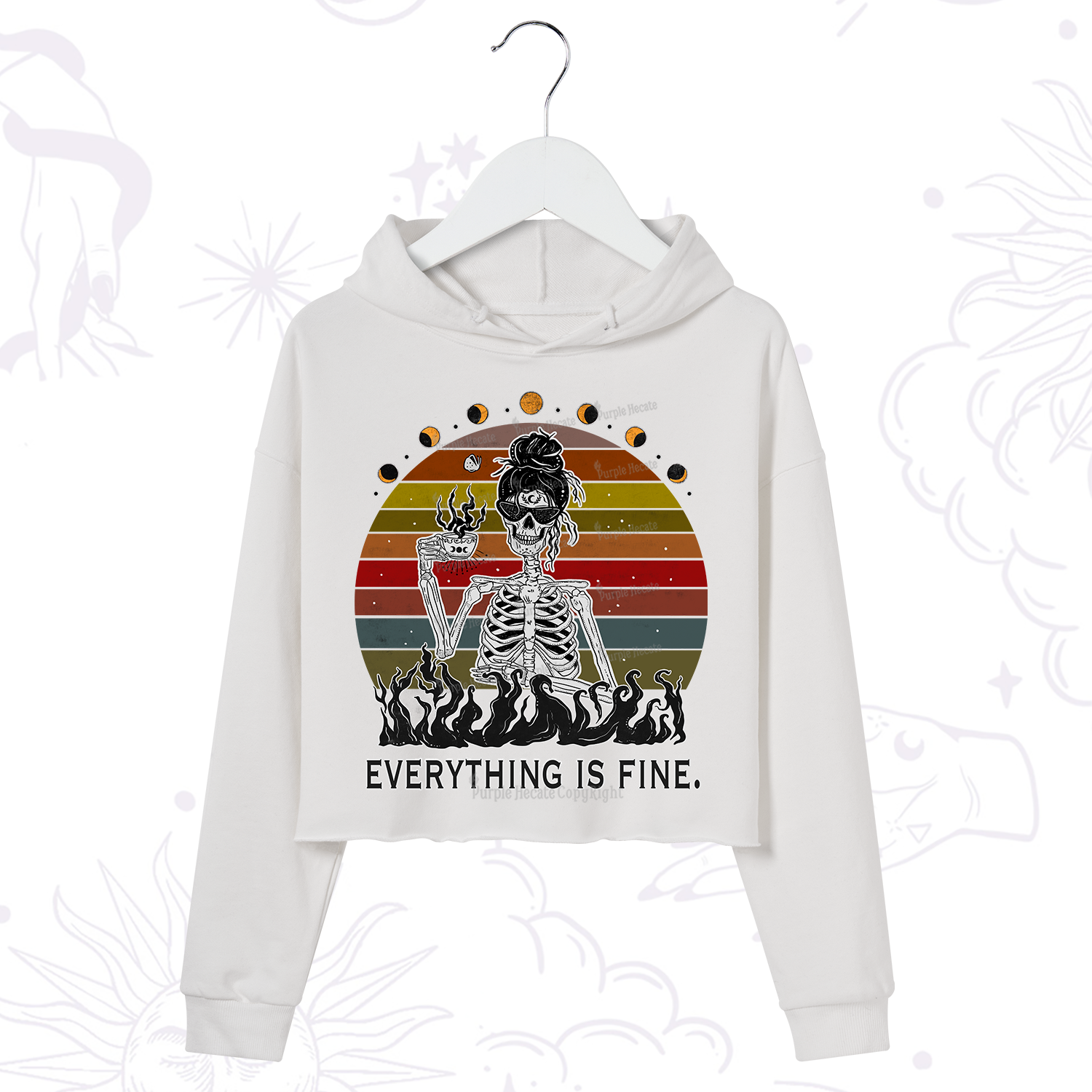Purplehecate Everything Is Fine Skeleton Crop Hoodie