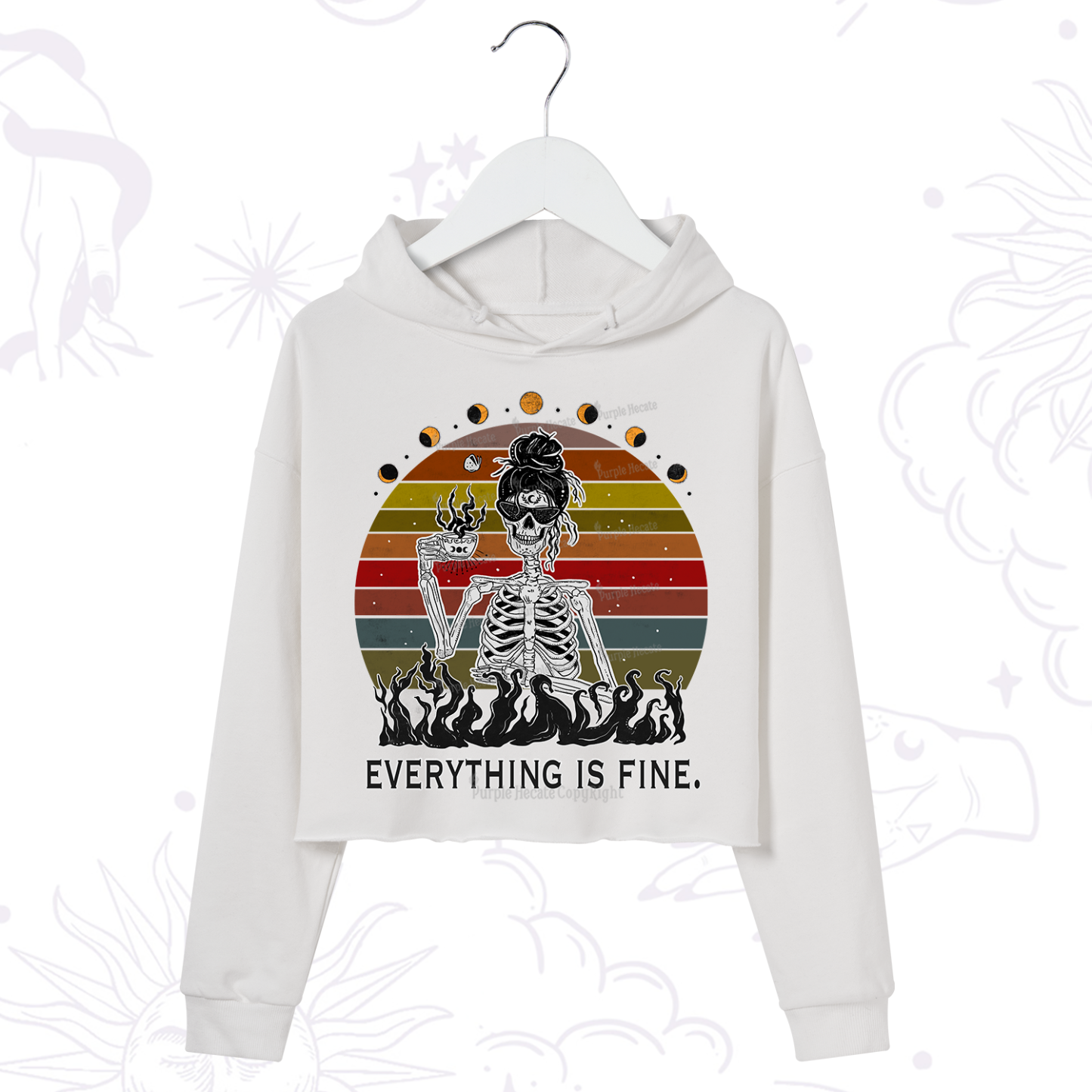 Purplehecate Everything Is Fine Skeleton Crop Hoodie