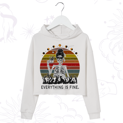 Purplehecate Everything Is Fine Skeleton Crop Hoodie