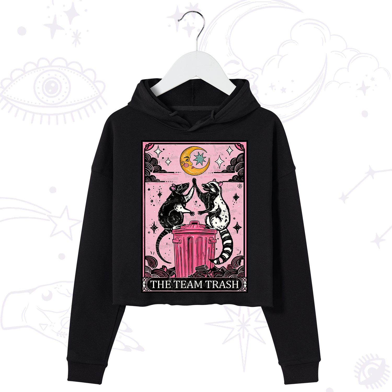 Purplehecate The Team Trash Opossum tarot Crop Hoodie
