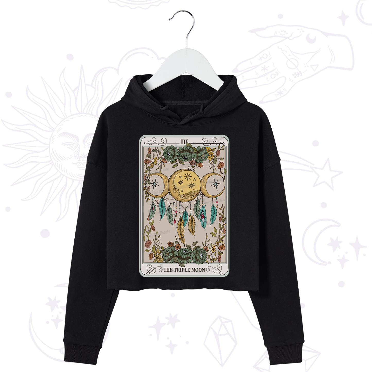 Purplehecate The Triple Moon Tarot Card Crop Hoodie