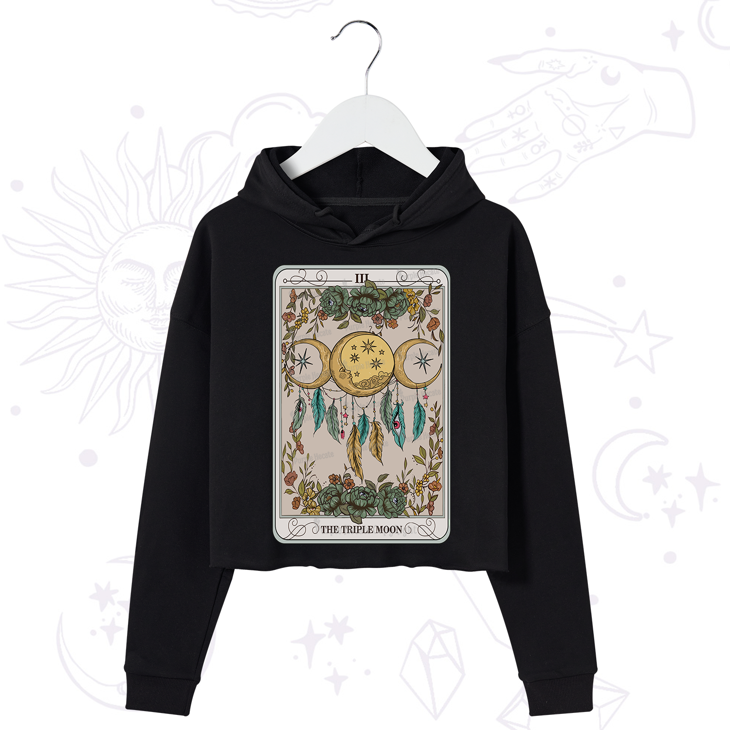 Purplehecate The Triple Moon Tarot Card Crop Hoodie