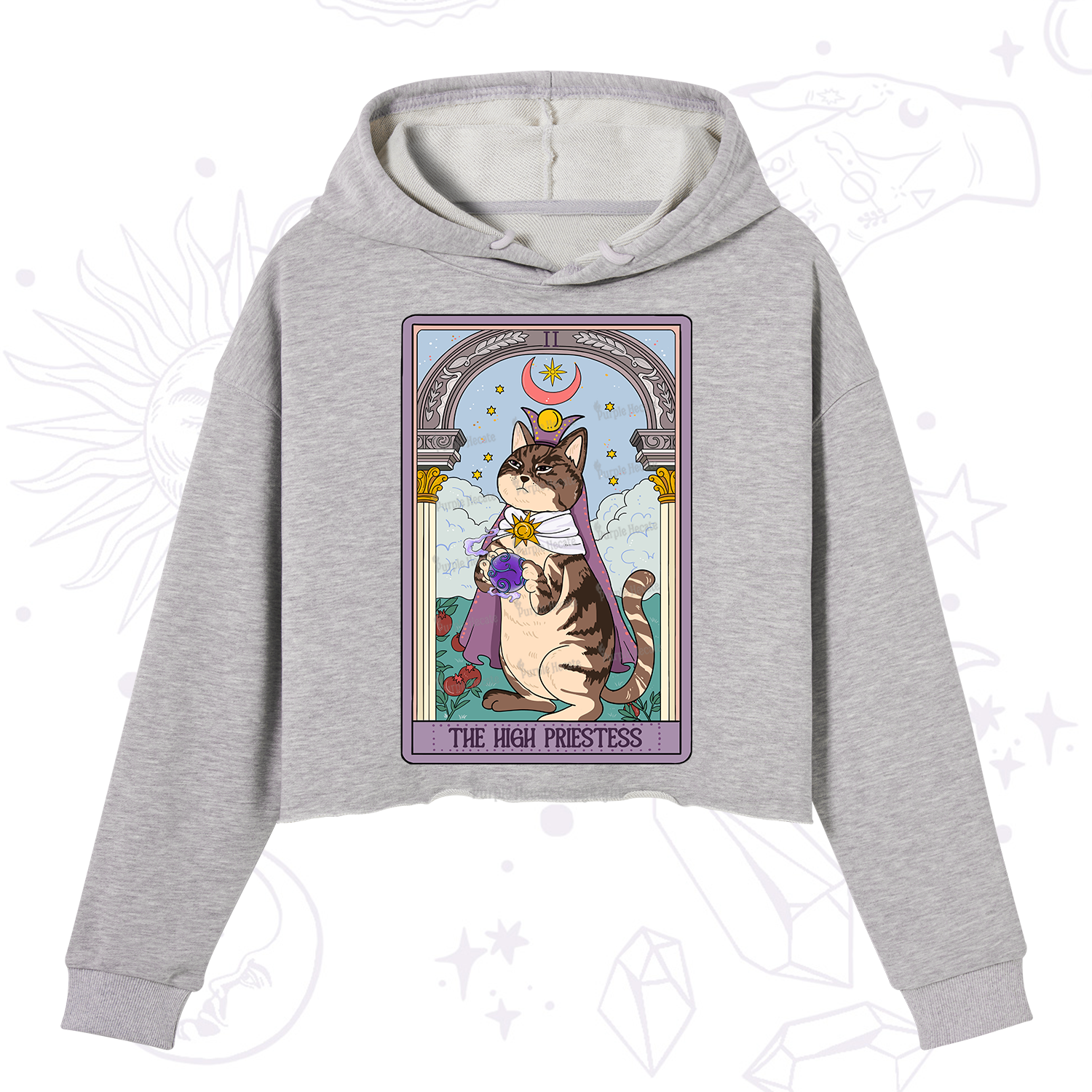 Purplehecate The High Priestess Cat Tarot Crop Hoodie