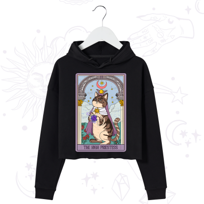 Purplehecate The High Priestess Cat Tarot Crop Hoodie