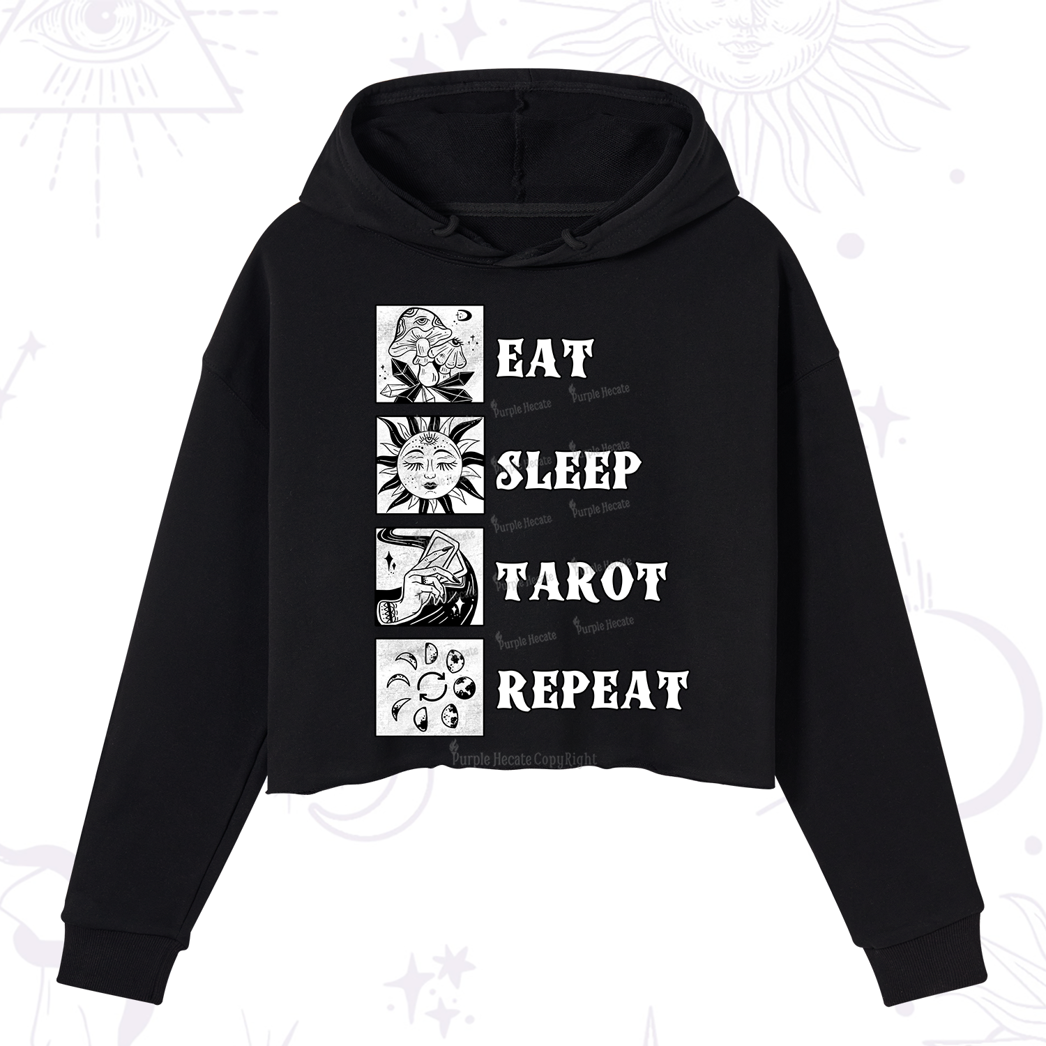 Purplehecate Eat Sleep Tarot Repeat Crop Hoodie