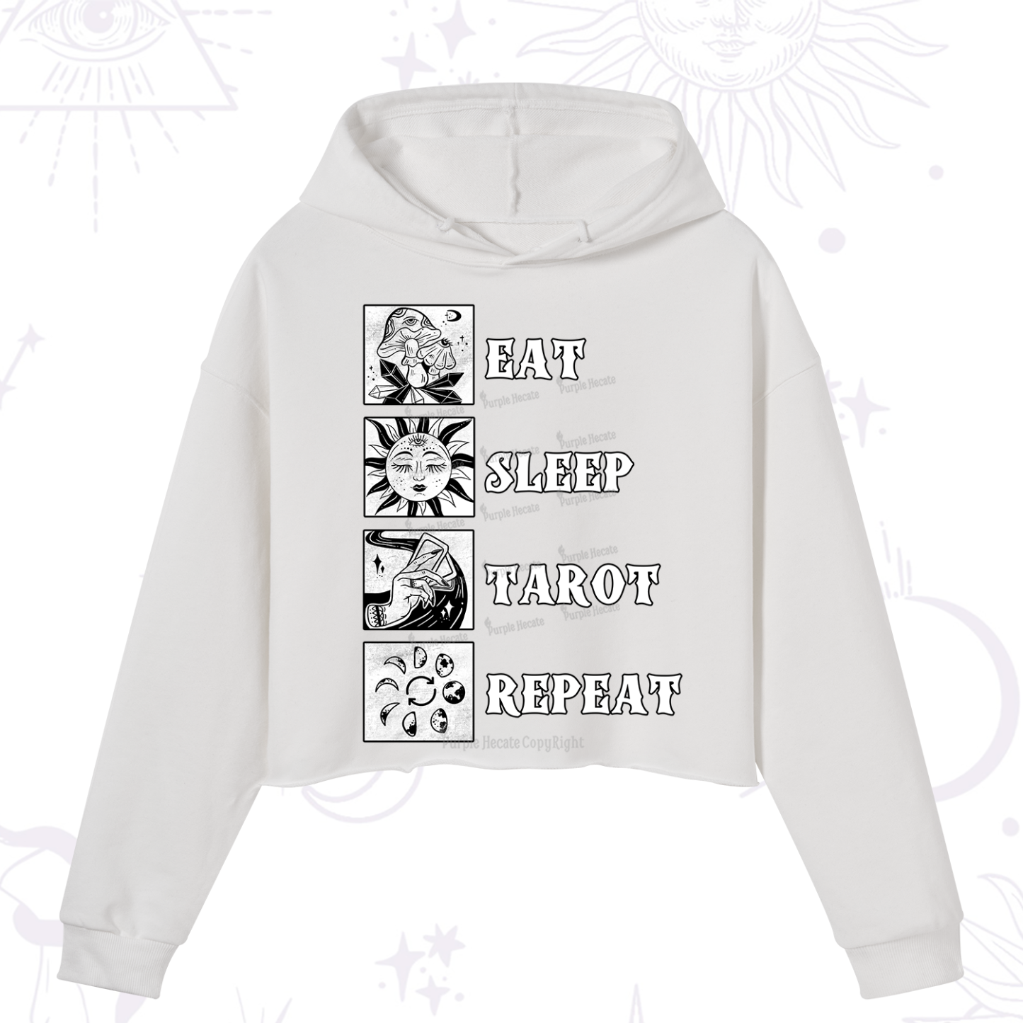 Purplehecate Eat Sleep Tarot Repeat Crop Hoodie