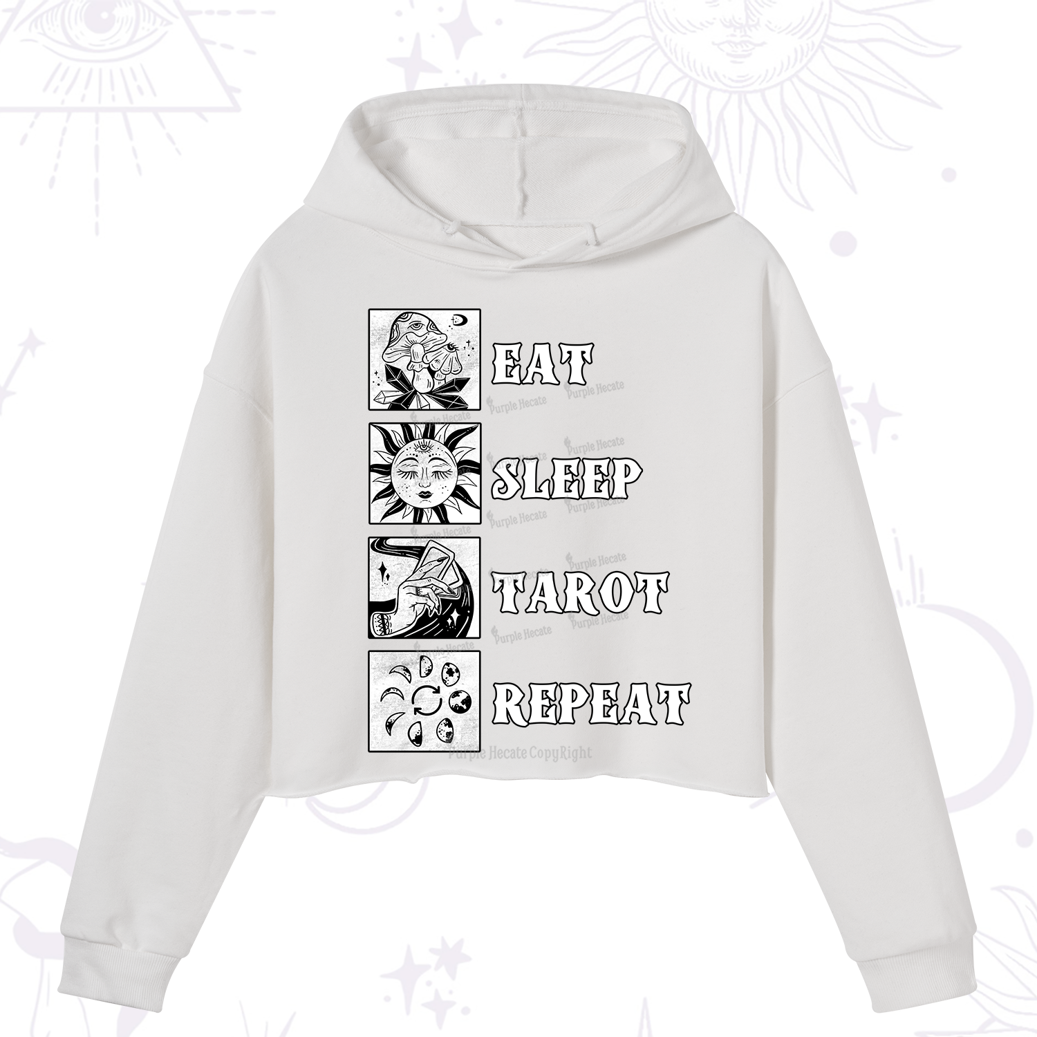 Purplehecate Eat Sleep Tarot Repeat Crop Hoodie