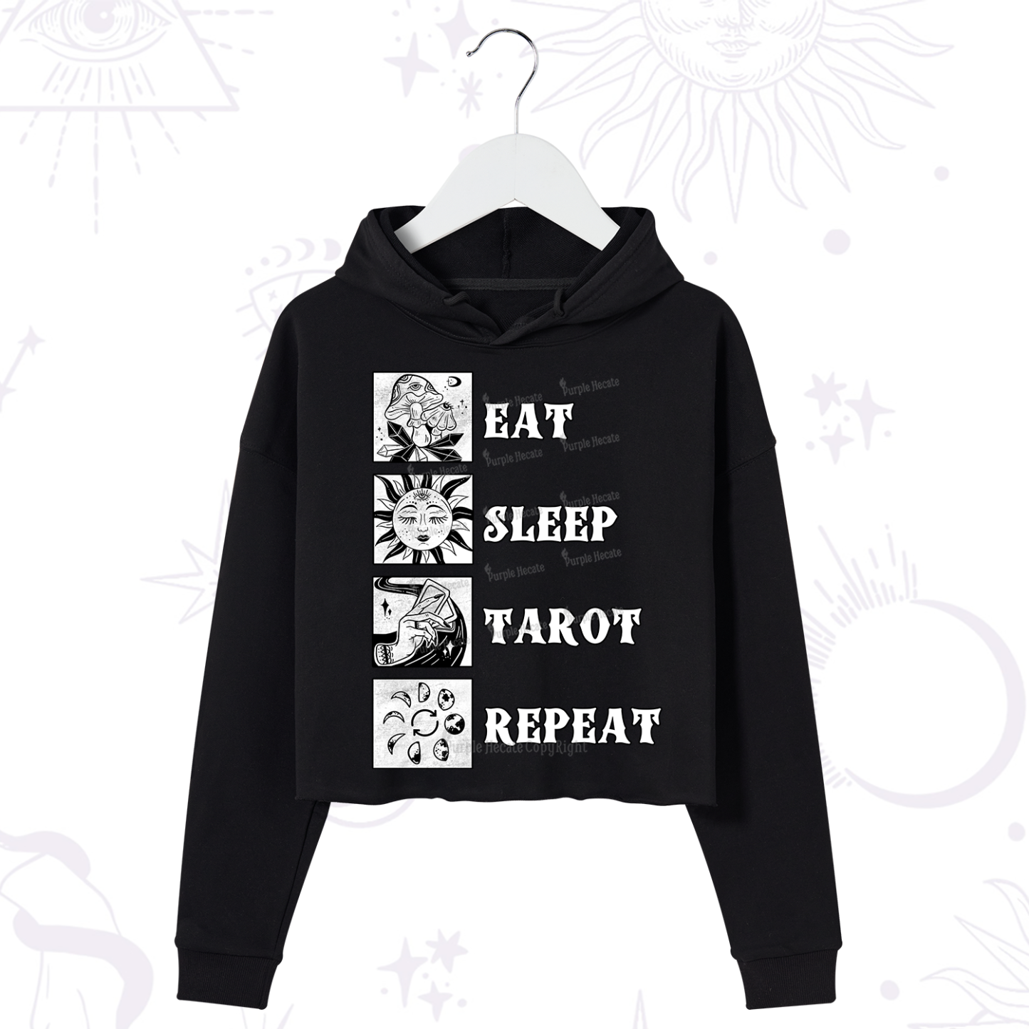 Purplehecate Eat Sleep Tarot Repeat Crop Hoodie