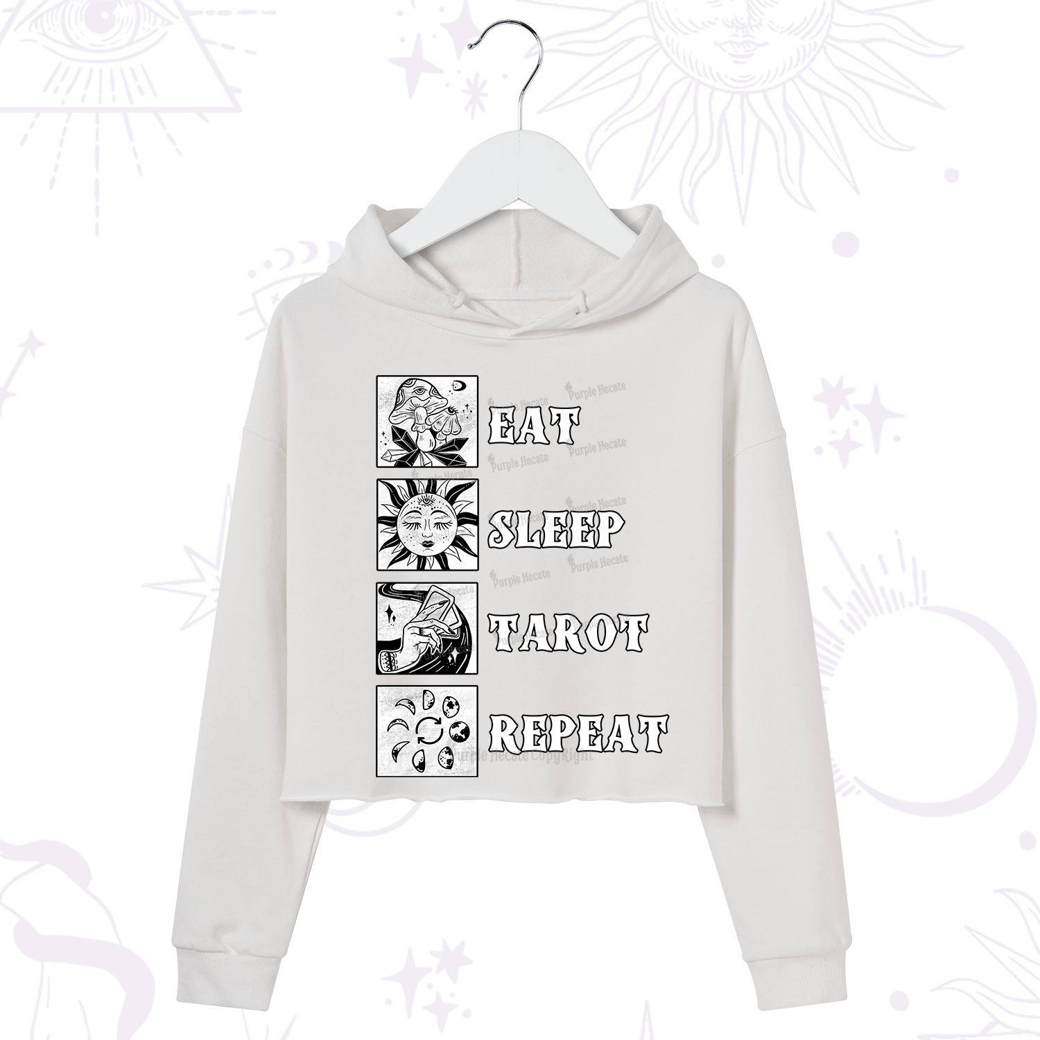 Purplehecate Eat Sleep Tarot Repeat Crop Hoodie