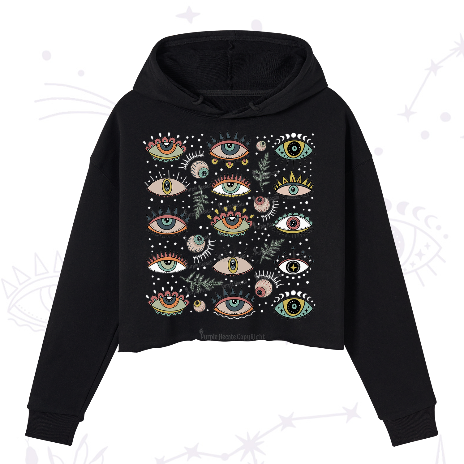 Purplehecate Evil Eye Array Crop Hoodie