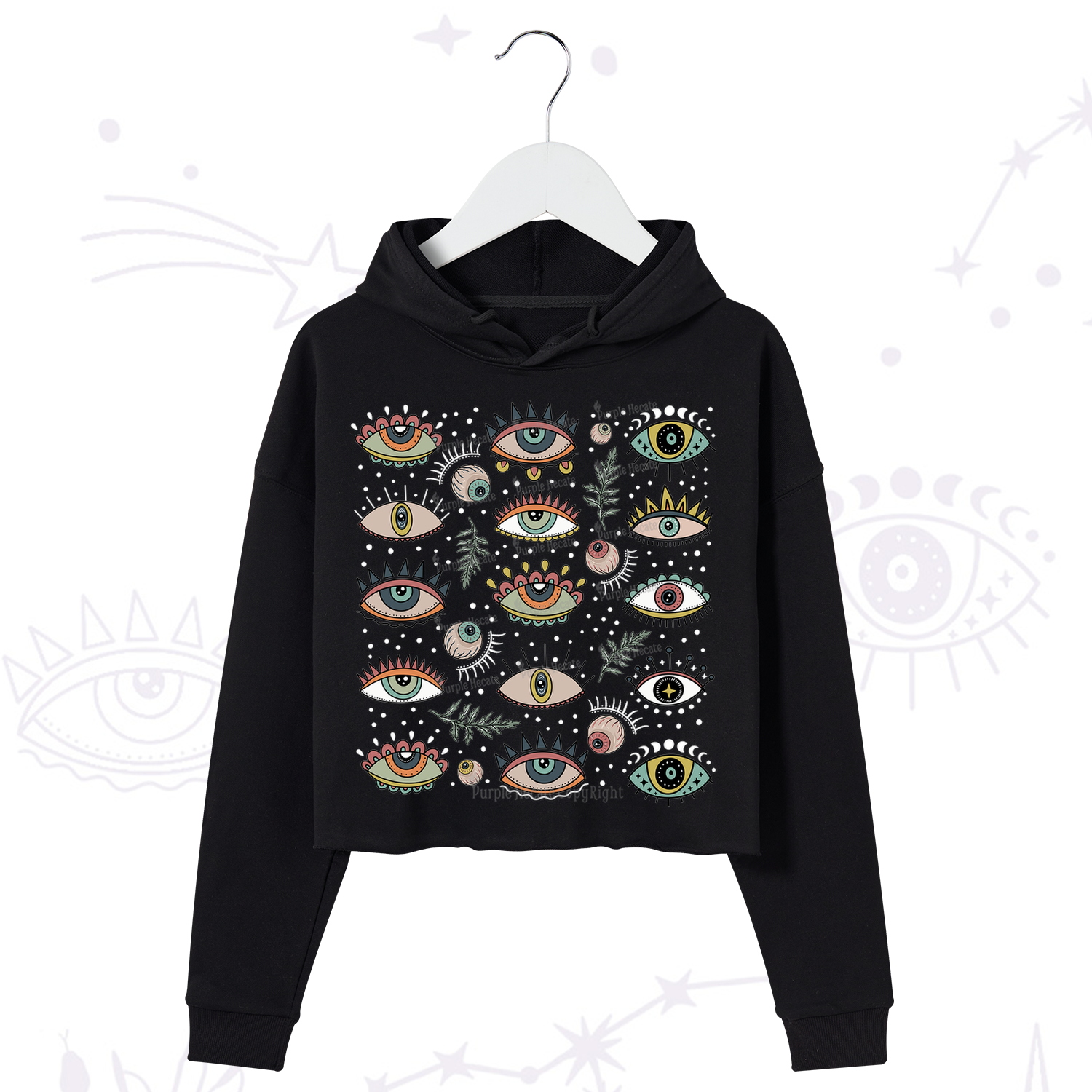 Purplehecate Evil Eye Array Crop Hoodie