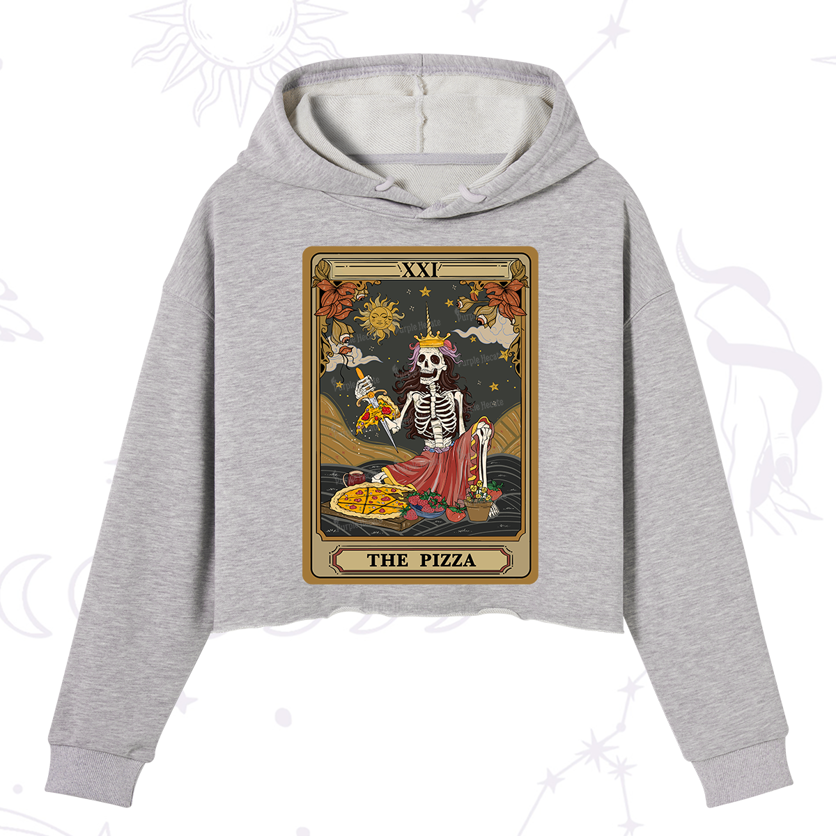 Purplehecate The Pizza Tarot Card Crop Hoodie