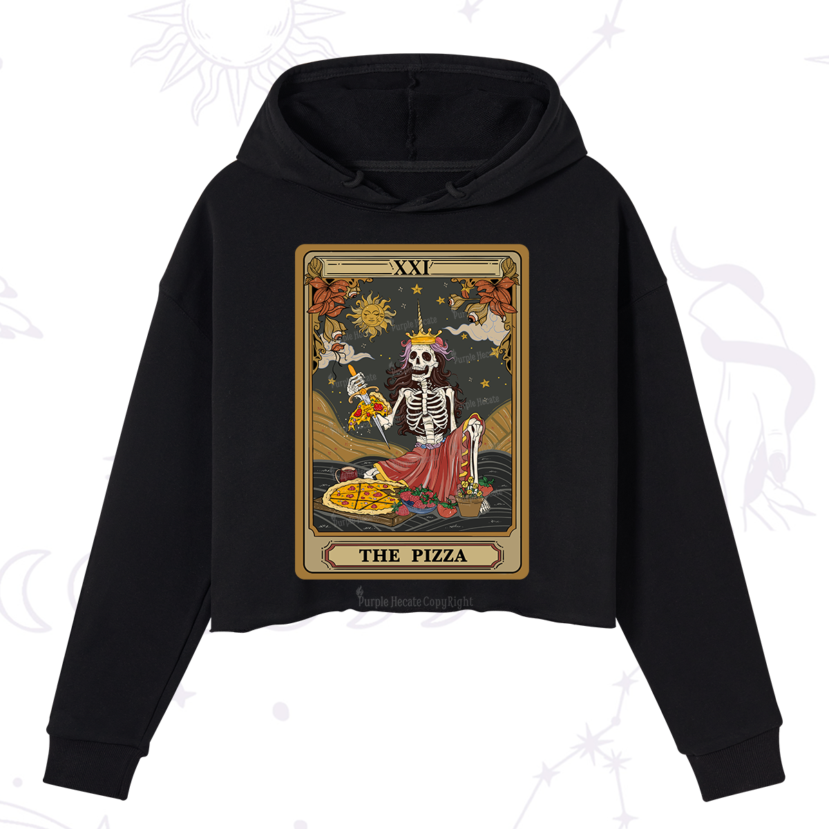 Purplehecate The Pizza Tarot Card Crop Hoodie