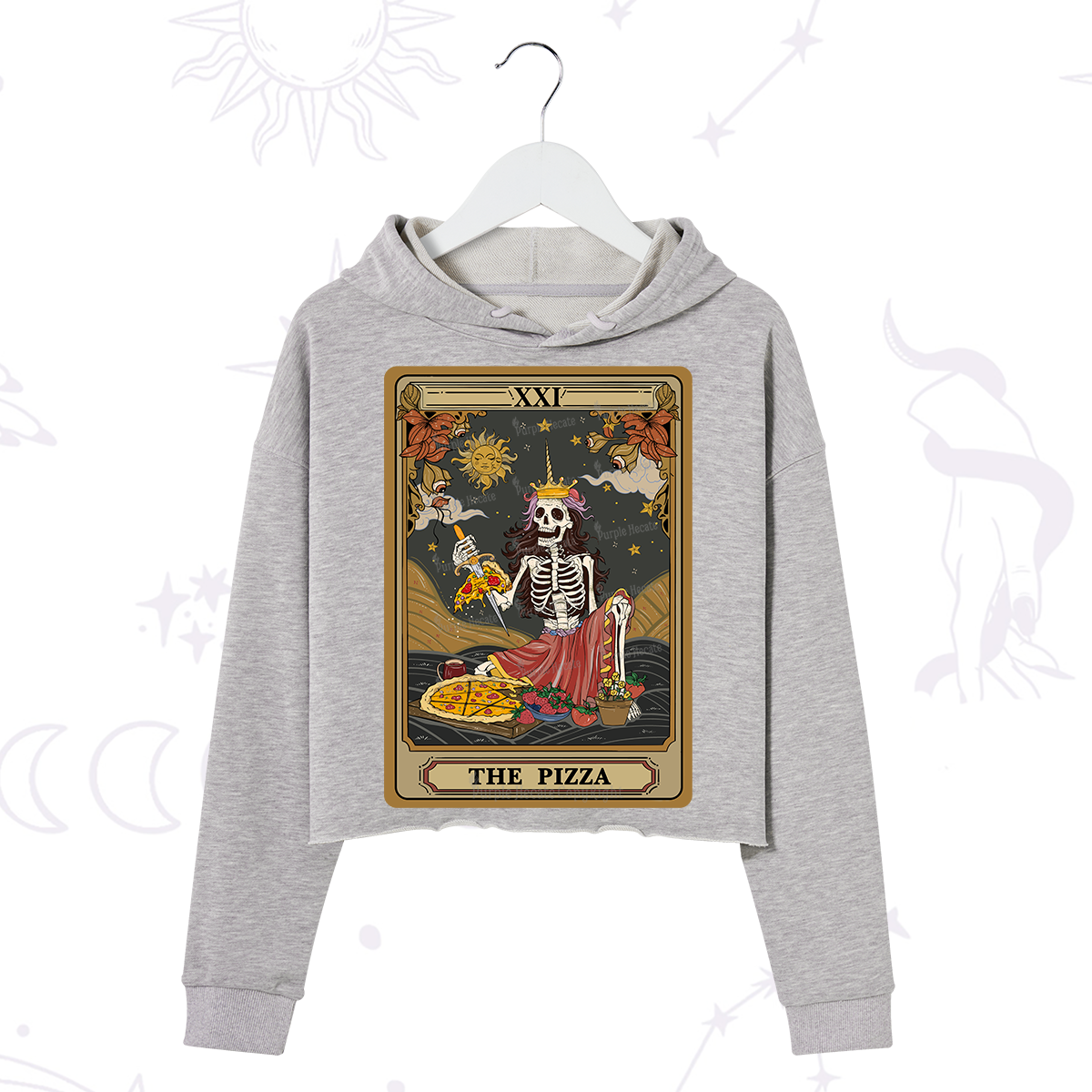 Purplehecate The Pizza Tarot Card Crop Hoodie