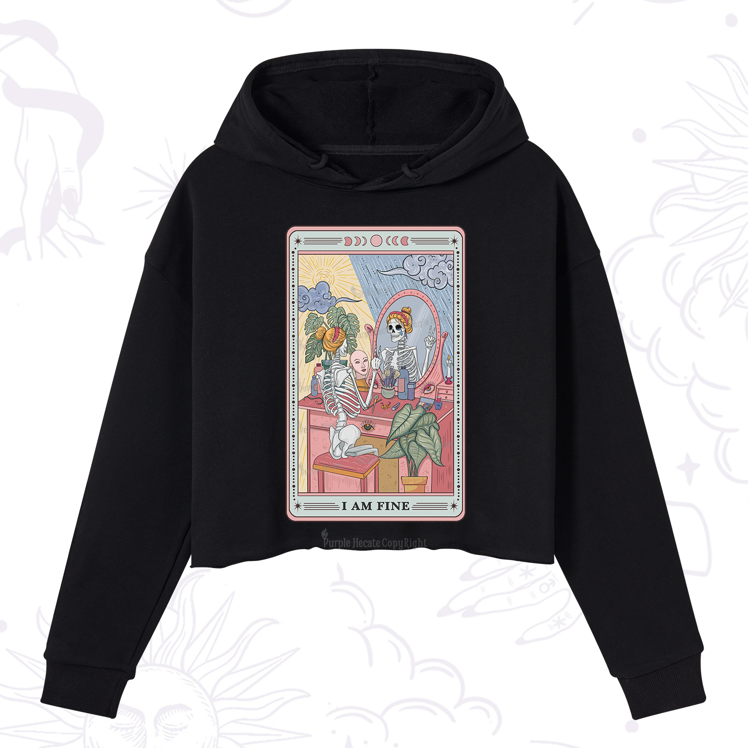 Purplehecate I Am Fine Tarot Card Crop Hoodie