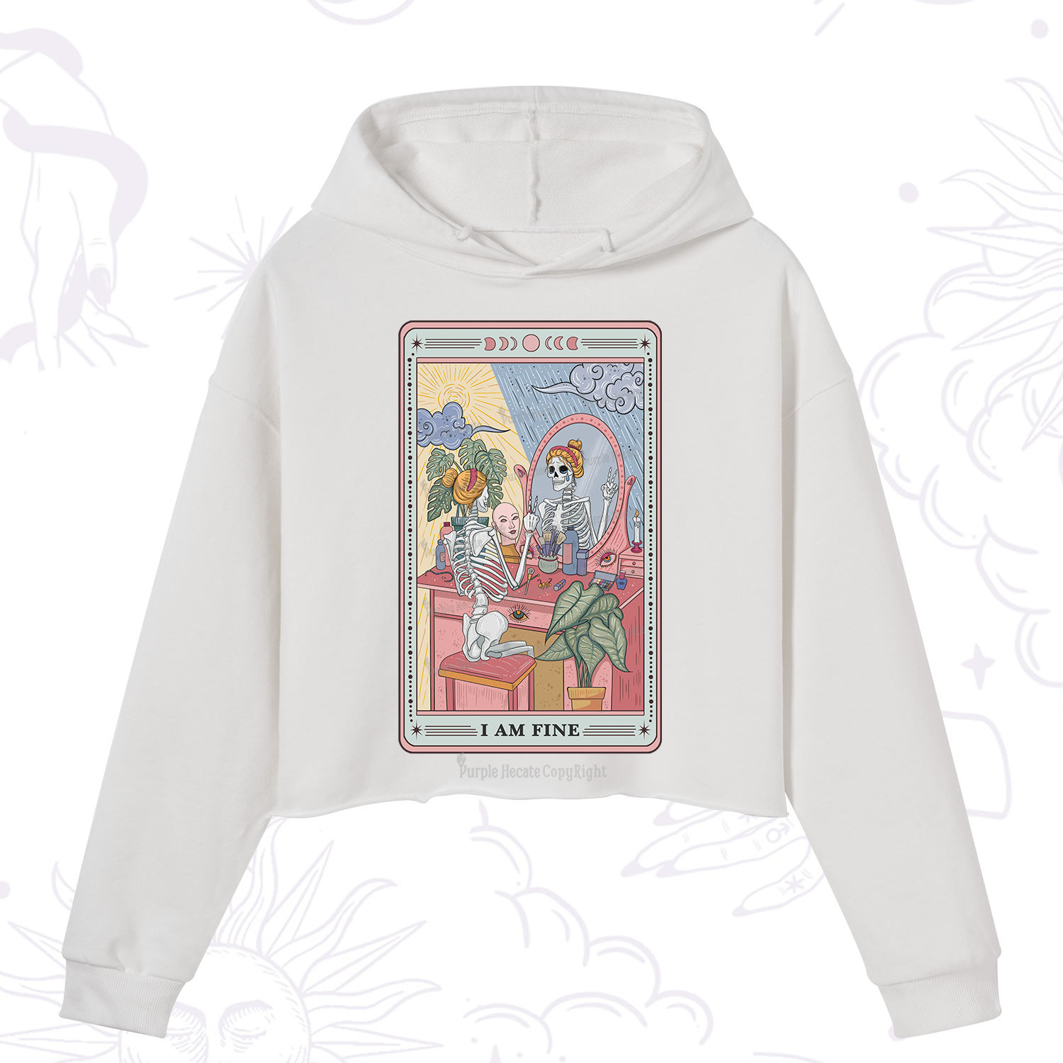 Purplehecate I Am Fine Tarot Card Crop Hoodie