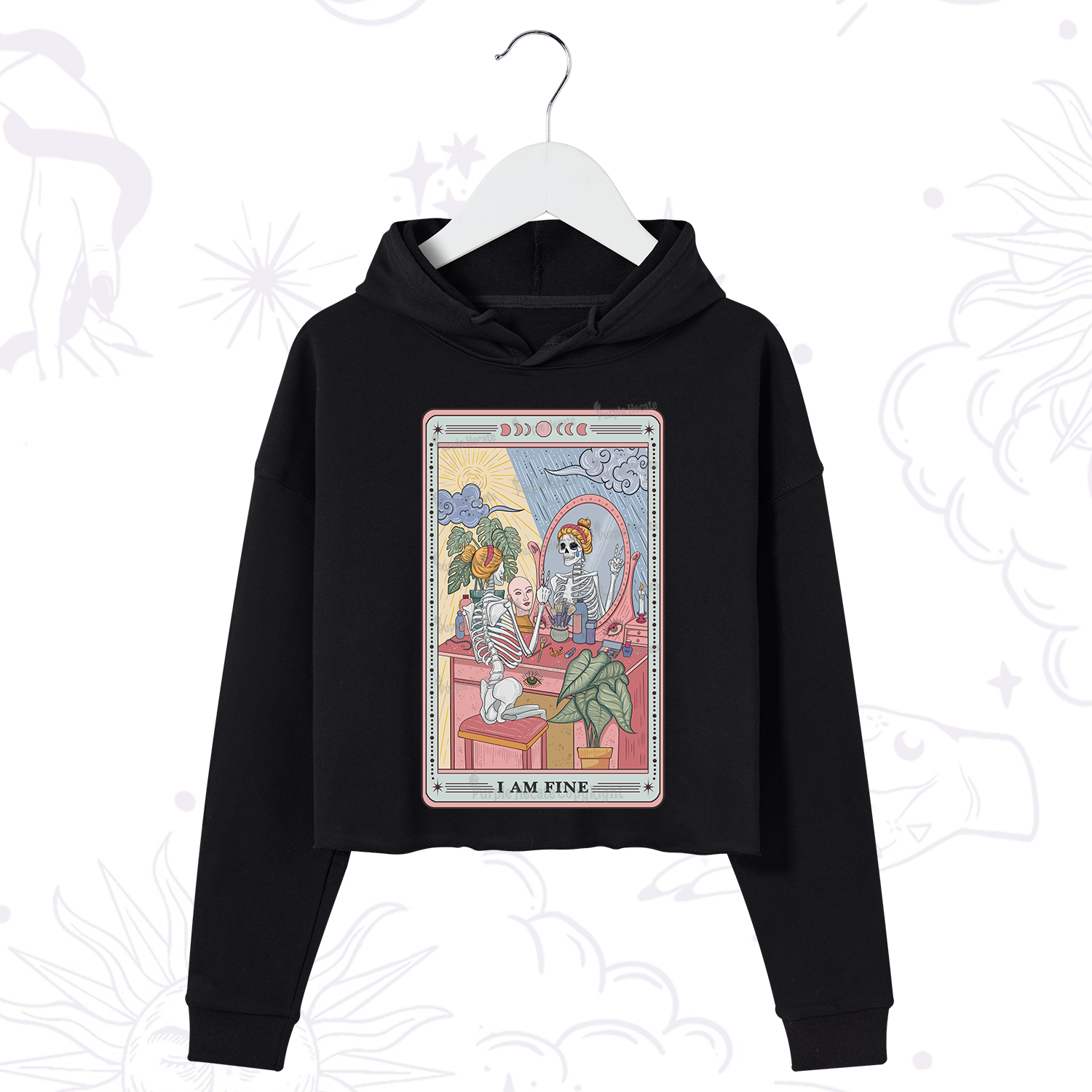 Purplehecate I Am Fine Tarot Card Crop Hoodie