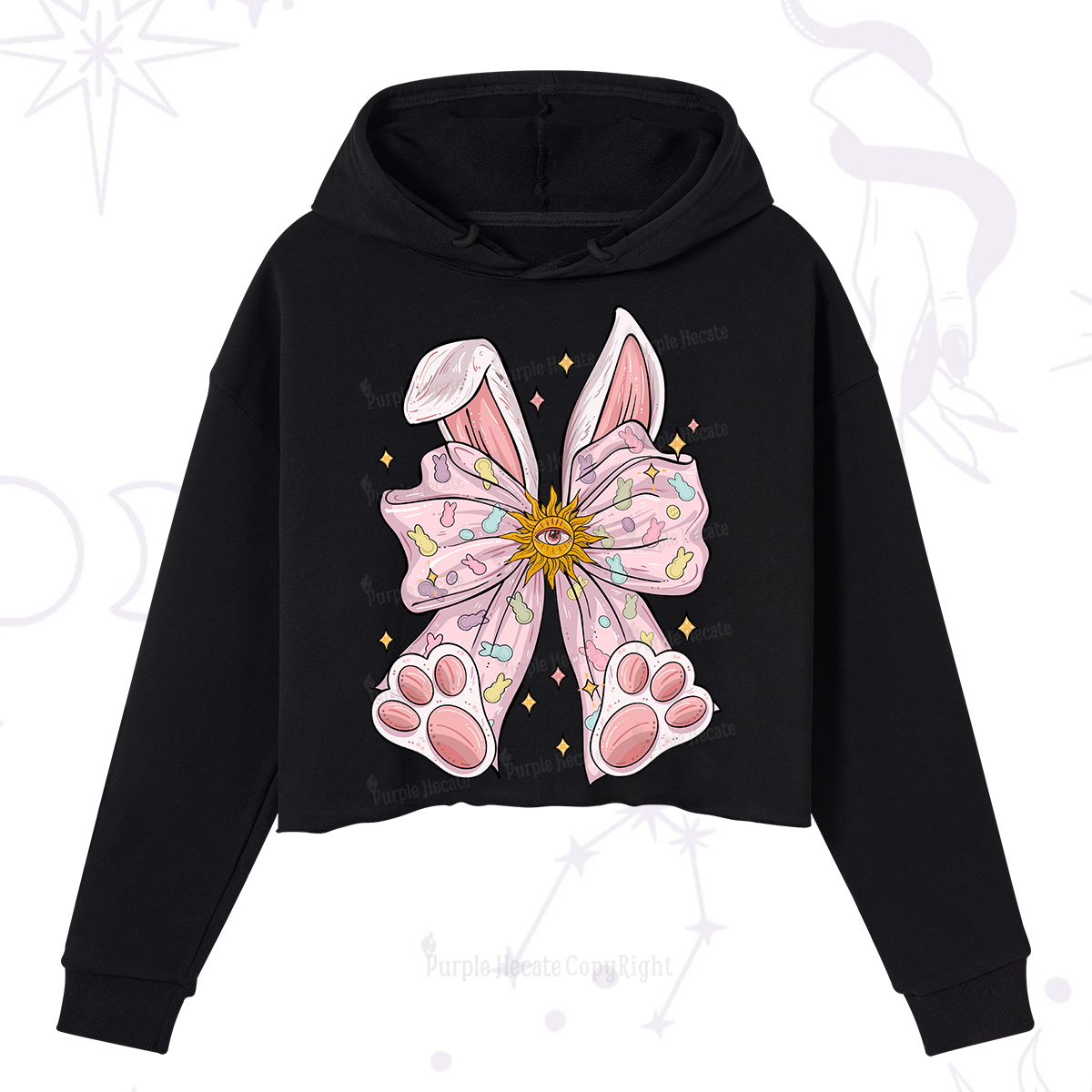 Purplehecate Mystical Bunny Bow Easter Crop Hoodie