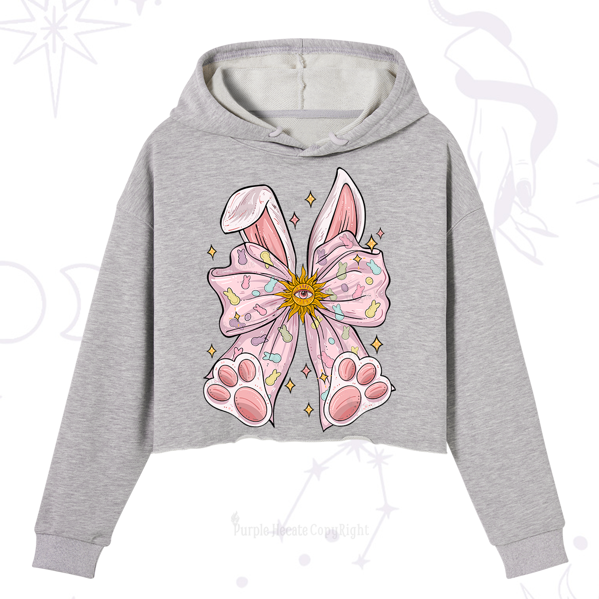 Purplehecate Mystical Bunny Bow Easter Crop Hoodie