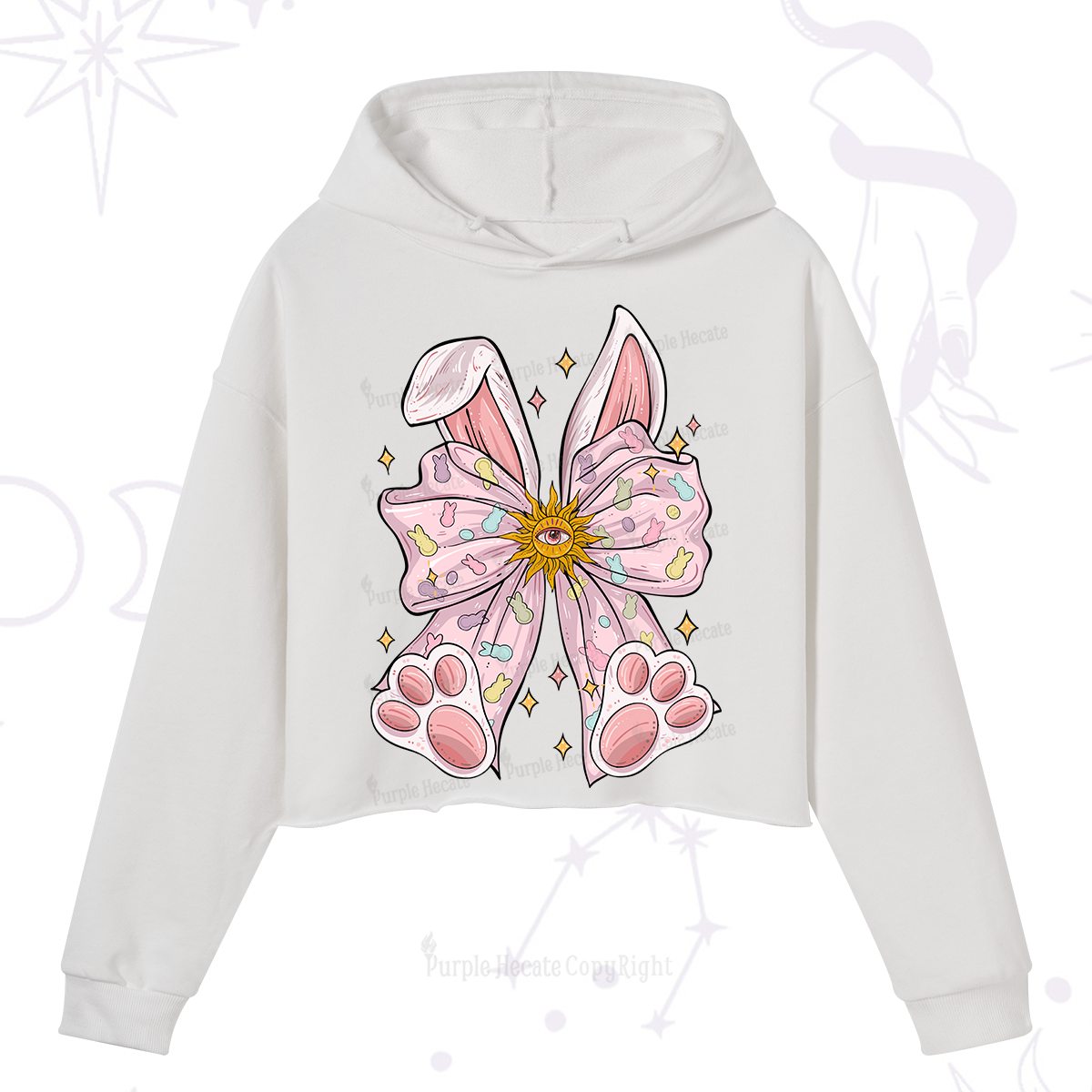 Purplehecate Mystical Bunny Bow Easter Crop Hoodie